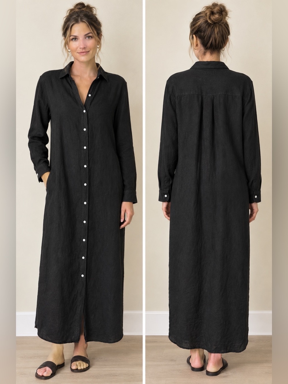 Frank & Eileen Black Long-Sleeve Button-Front Shirt Dress